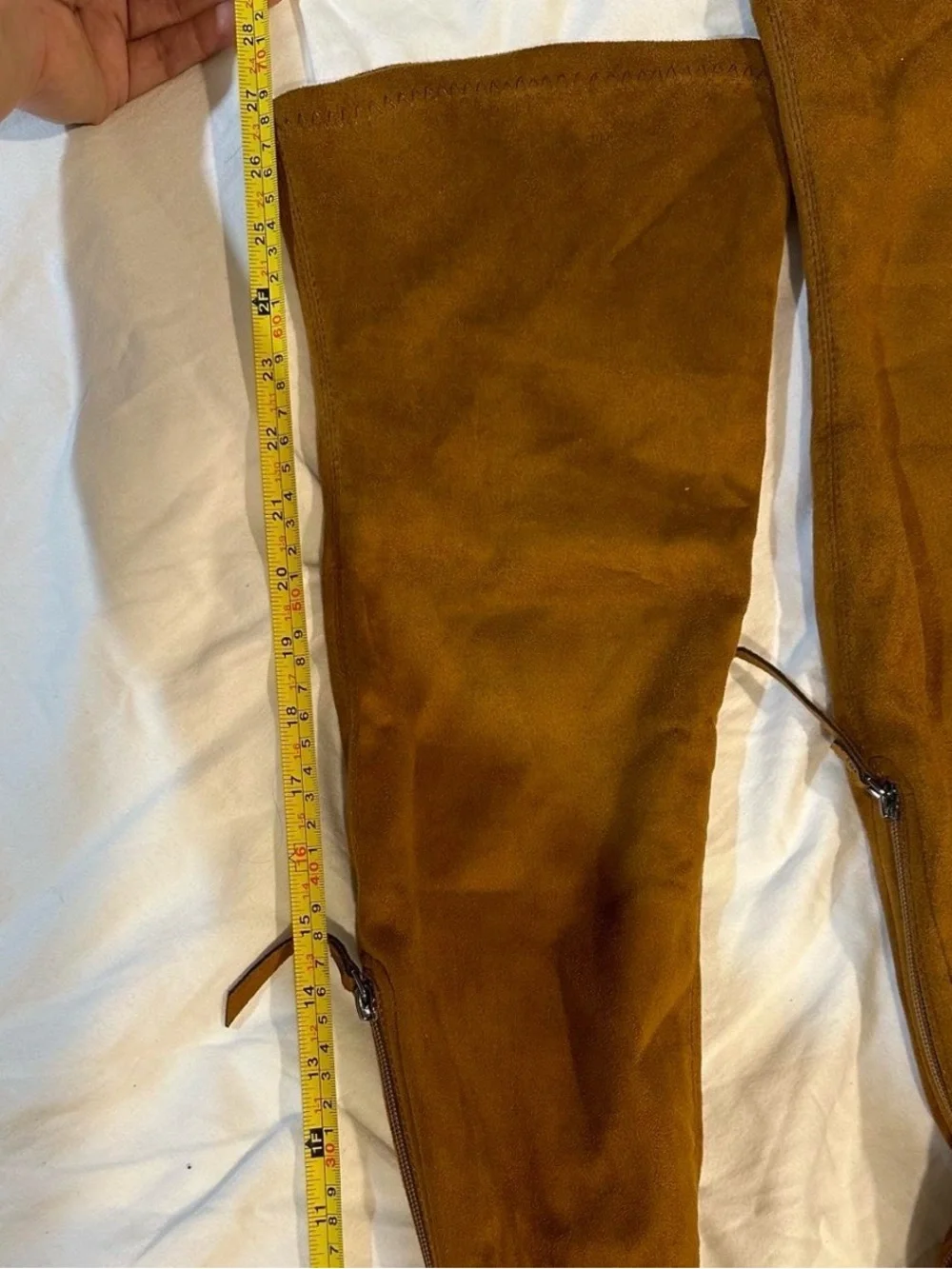 Over-the-Knee Pointed Toe Suede Boots in Cognac, size 8